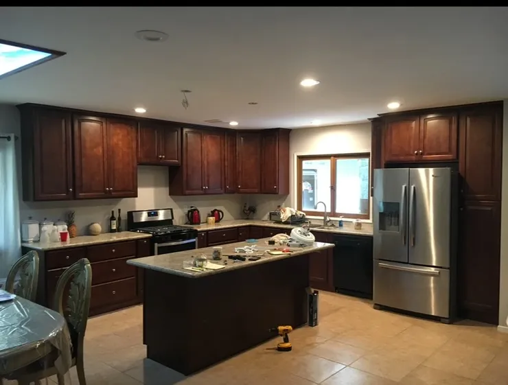 Full kitchen transformation with new flooring and lighting
